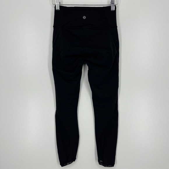 Lululemon Leggings Women's Size 4 Black Pockets Stretch Logo Ankle - Picture 1 of 8